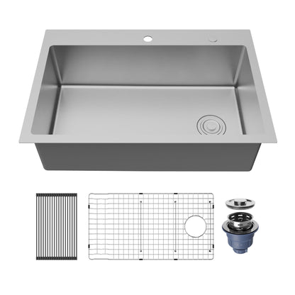 Fusion 33" Top Mount 16 Gauge Single Bowl Stainless Steel Sink with Accessories