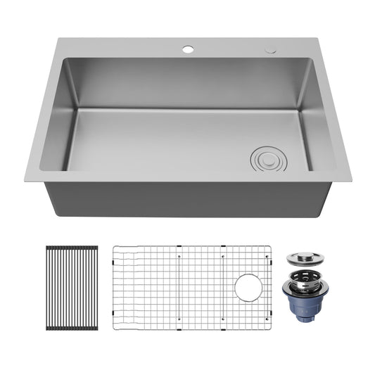 Fusion 33" Top Mount 16 Gauge Single Bowl Stainless Steel Sink with Accessories
