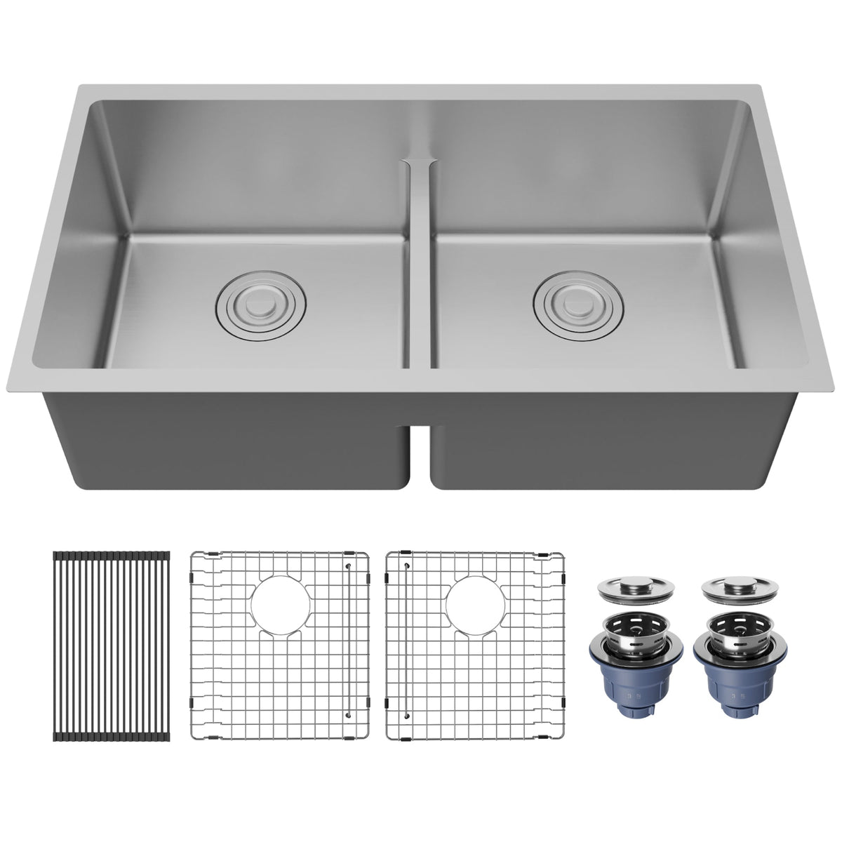 Fusion 33" Undermount 16 Gauge Double Bowl Stainless Steel Sink with Accessories