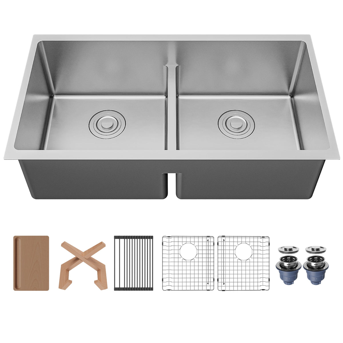 Fusion 33" Undermount Workstation 16 Gauge Double Bowl Stainless Steel Sink with Accessories