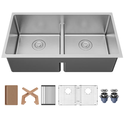 Fusion 33" Undermount Workstation 16 Gauge Double Bowl Stainless Steel Sink with Accessories