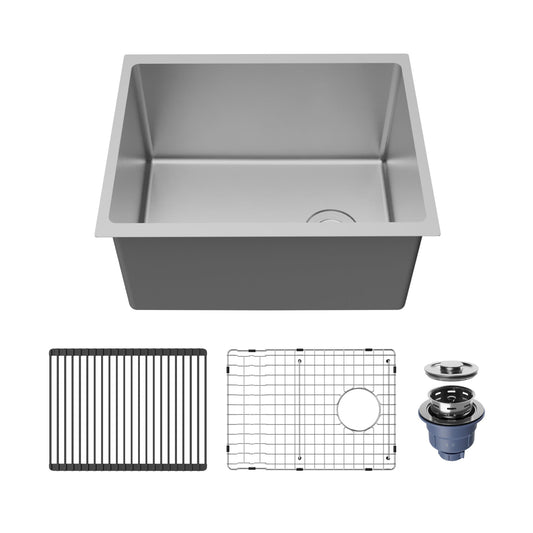 Fusion 23" Undermount Workstation 16 Gauge Single Bowl Laundry/Utility Stainless Steel Sink with Accessories