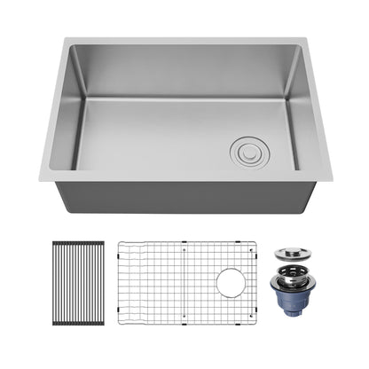 Fusion 27" Undermount 16 Gauge Single Bowl Stainless Steel Sink with Accessories