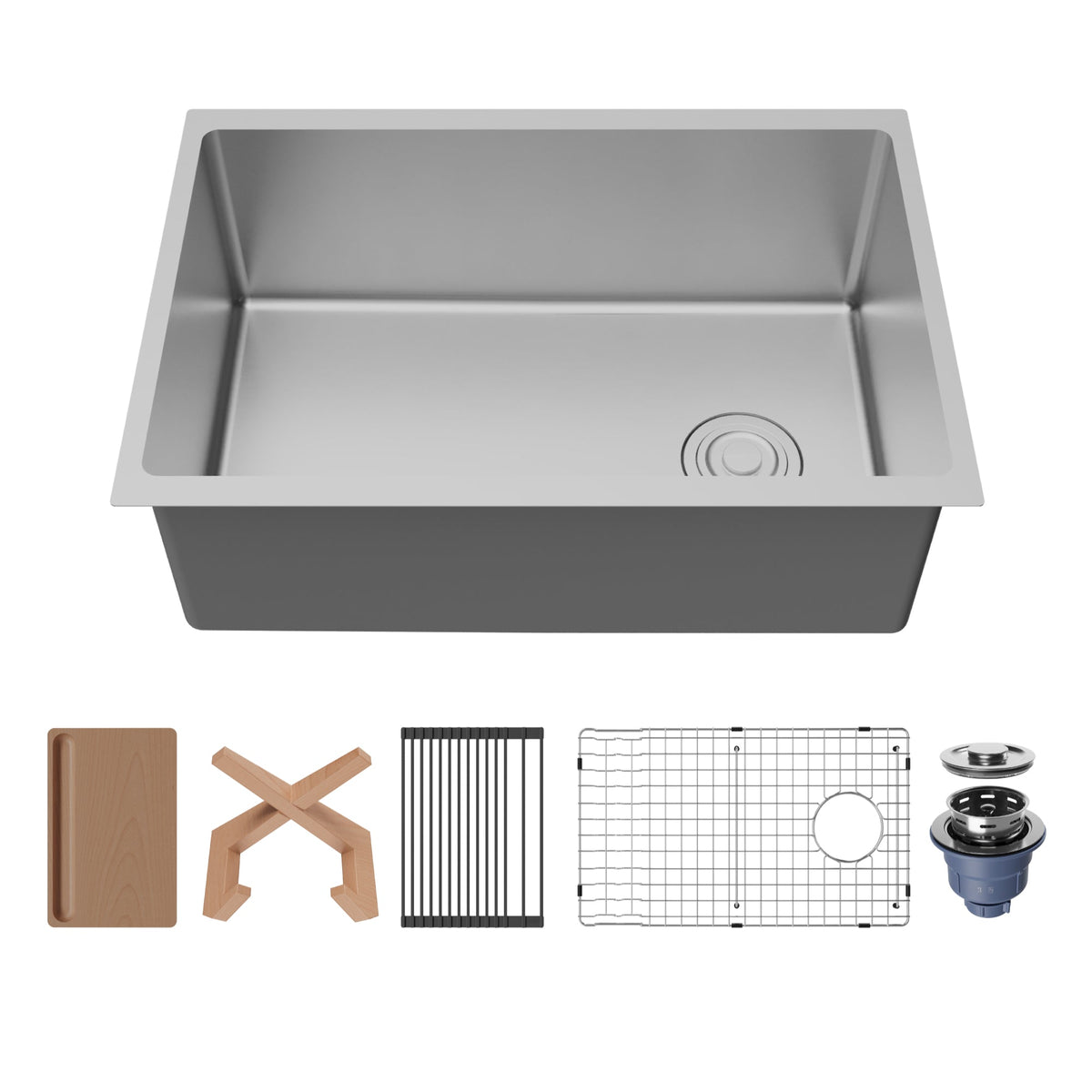 Fusion 27" Undermount Workstation 16 Gauge Single Bowl Stainless Steel Sink with Accessories