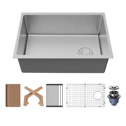 Fusion 27" Undermount Workstation 16 Gauge Single Bowl Stainless Steel Sink with Accessories