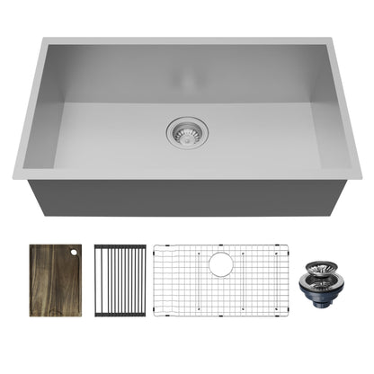 Fusion 31" Undermount Workstation 18 Gauge Single Bowl Stainless Steel Sink with Accessories