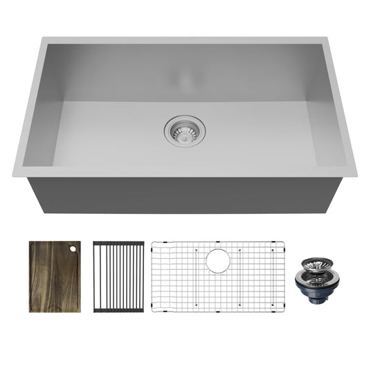 Fusion 31" Undermount Workstation 18 Gauge Single Bowl Stainless Steel Sink with Accessories