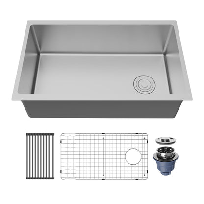 Fusion 30" Undermount 16 Gauge Single Bowl Stainless Steel Sink with Accessories
