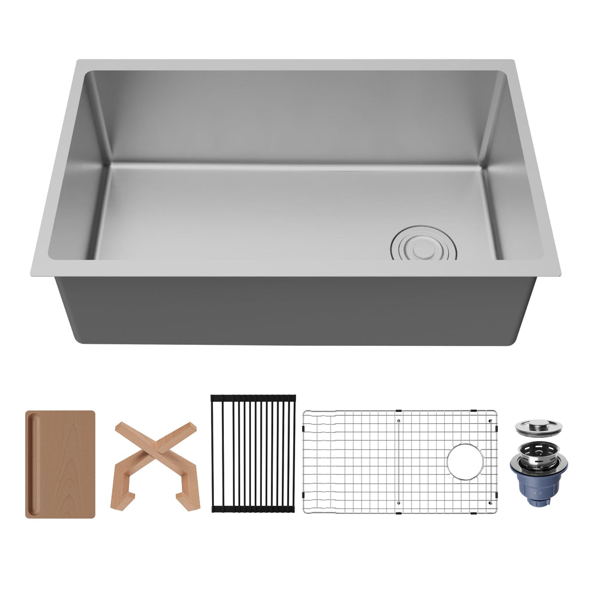 Fusion 30" Undermount Workstation 16 Gauge Single Bowl Stainless Steel Sink with Accessories