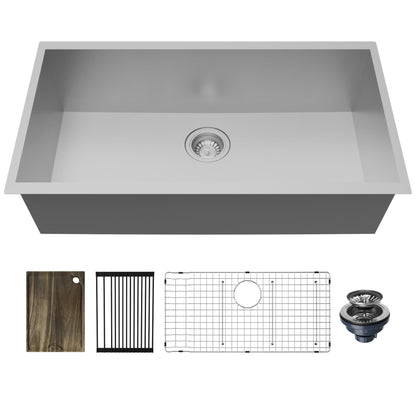 Fusion 33" Undermount Workstation 18 Gauge Single Bowl Stainless Steel Sink with Accessories