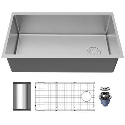 Fusion 33" Undermount 16 Gauge Single Bowl Stainless Steel Sink with Accessories