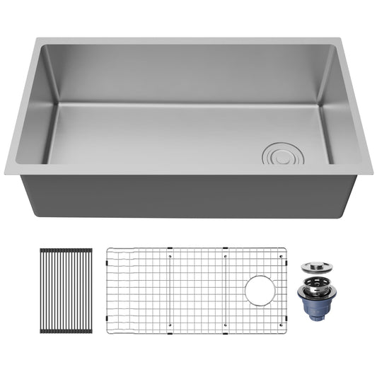 Fusion 33" Undermount 16 Gauge Single Bowl Stainless Steel Sink with Accessories