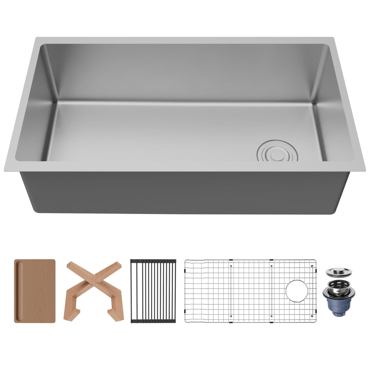 Fusion 33" Undermount Workstation 16 Gauge Single Bowl Stainless Steel Sink with Accessories