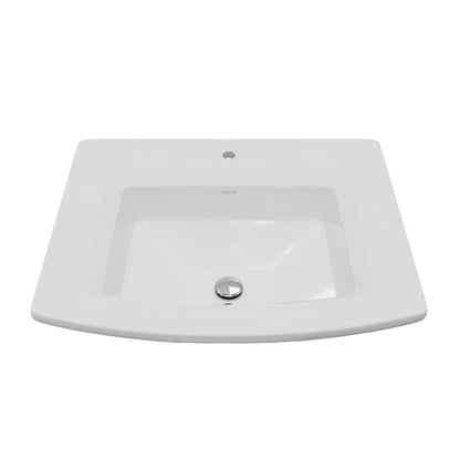 Valera 23" Curved Rectangular Top Mount Vitreous China Bathroom Sink In White