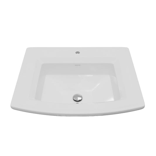 Valera 23" Curved Rectangular Top Mount Vitreous China Bathroom Sink In White