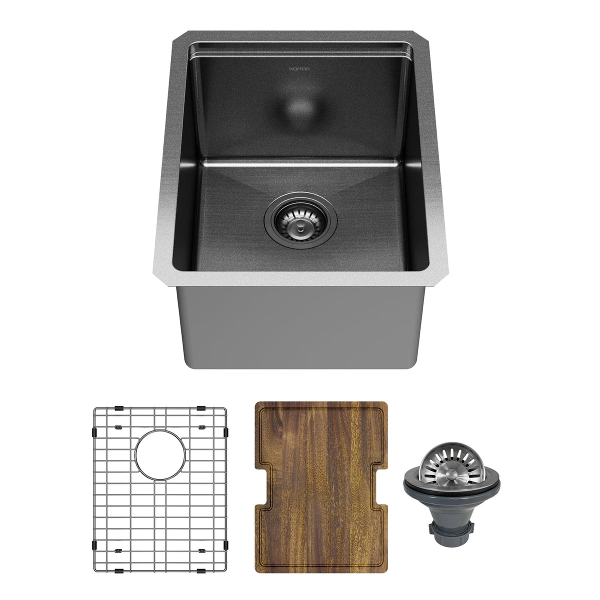 Elite 15" Undermount Workstation 16 Gauge Single Bowl Stainless Steel Kitchen Sink In Gunmetal Black