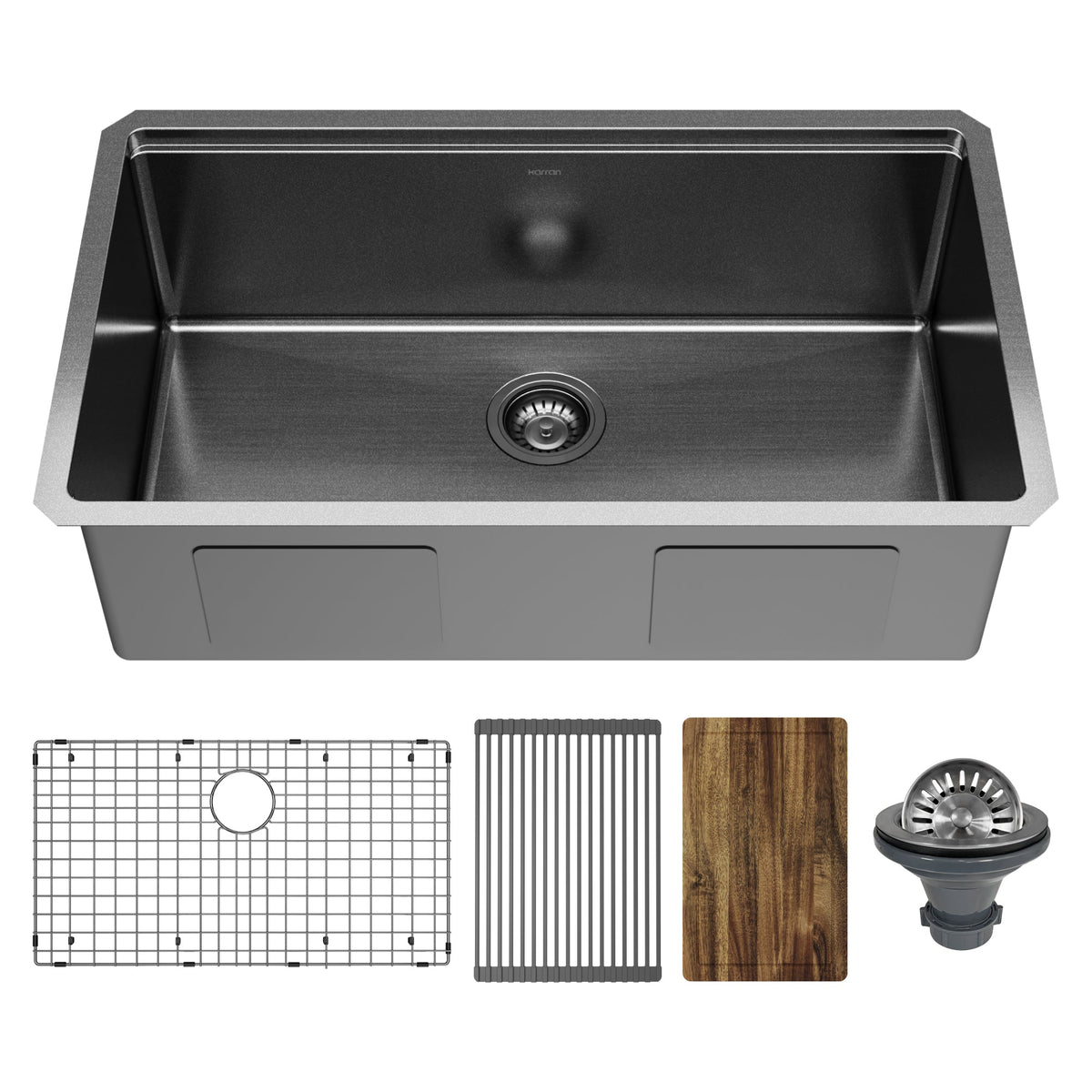 Elite 32" Undermount Workstation 16 Gauge Single Bowl Stainless Steel Kitchen Sink In Gunmetal Black