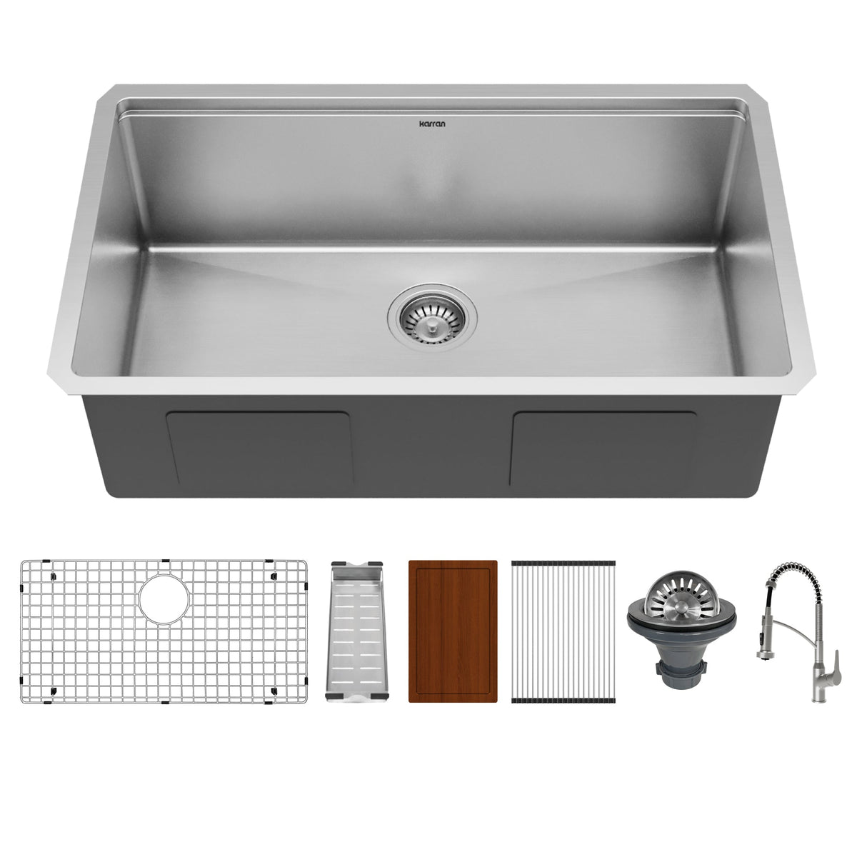 Elite 32" Undermount Workstation 16 Gauge Single Bowl Stainless Steel Kitchen Sink with Scottsdale Pull-Down Faucet