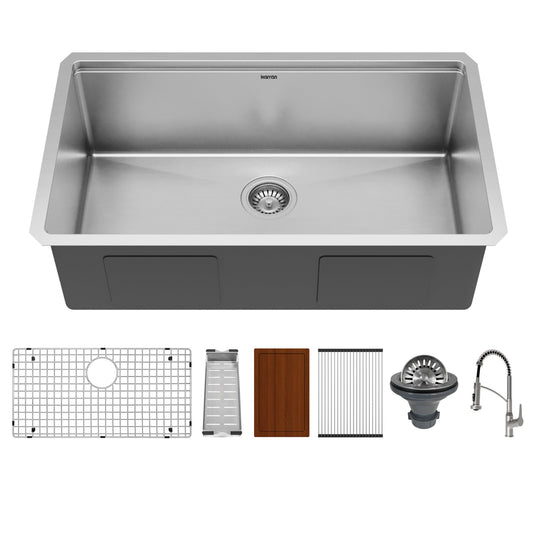Elite 32" Undermount Workstation 16 Gauge Single Bowl Stainless Steel Kitchen Sink with Scottsdale Pull-Down Faucet