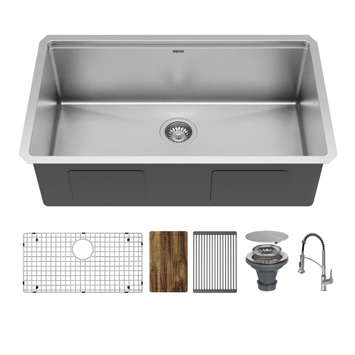 Elite 32" Undermount Workstation 16 Gauge Single Bowl Stainless Steel Kitchen Sink with Scottsdale Pull-Down Faucet