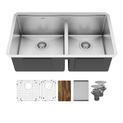 Elite 32" Undermount Workstation 16 Gauge Double Bowl Stainless Steel Kitchen Sink