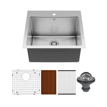 Elite 25" Top Mount Single Bowl Stainless Steel Workstation Laundry Sink