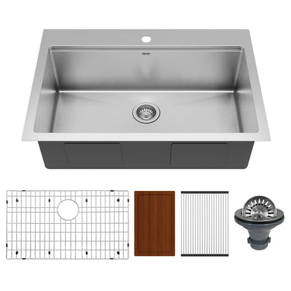 33" Top Mount Large Single Bowl Stainless Steel Workstation Kitchen Sink