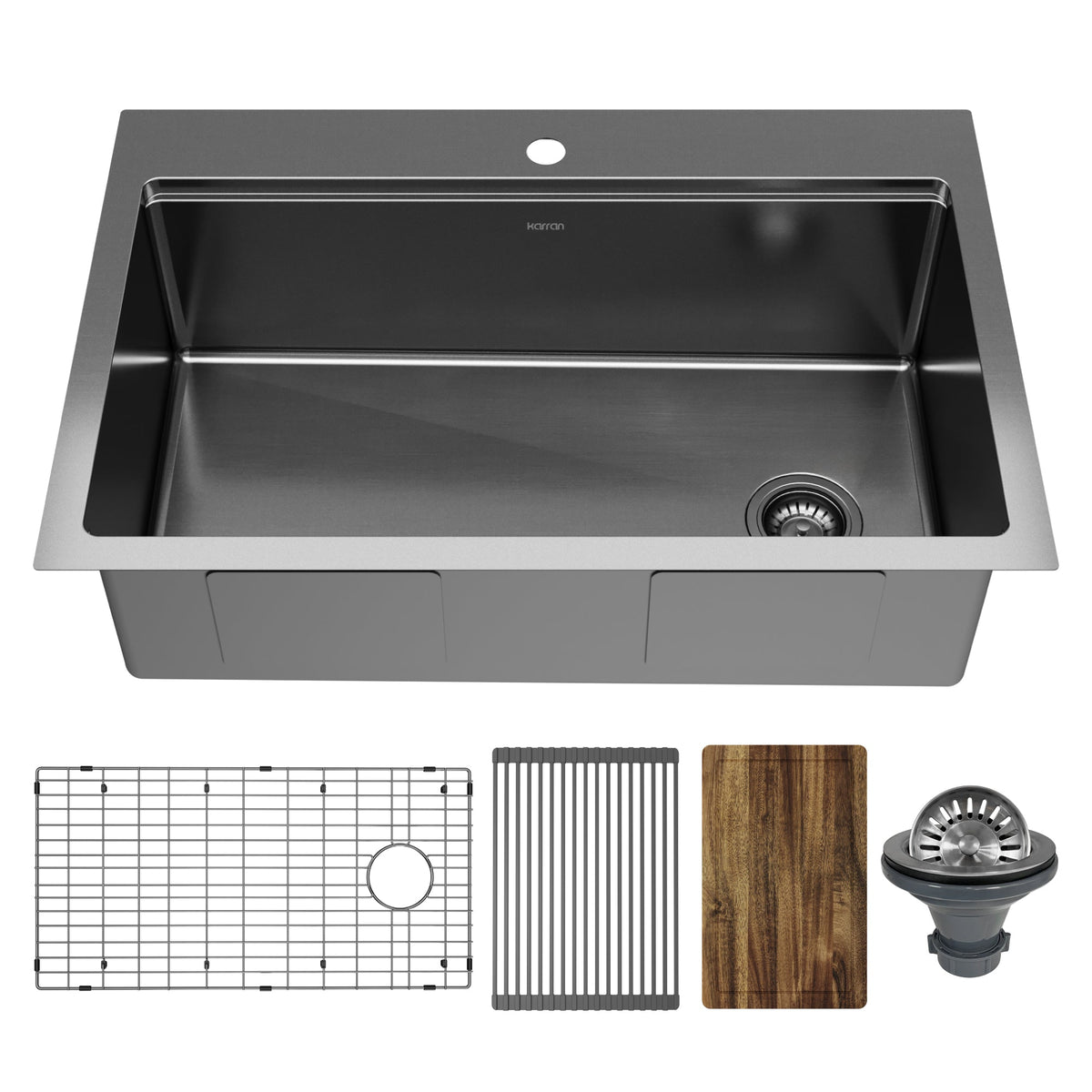 Elite 33" Top Mount Workstation 16 Gauge Stainless Steel Single Bowl Kitchen Sink In Gunmetal Black