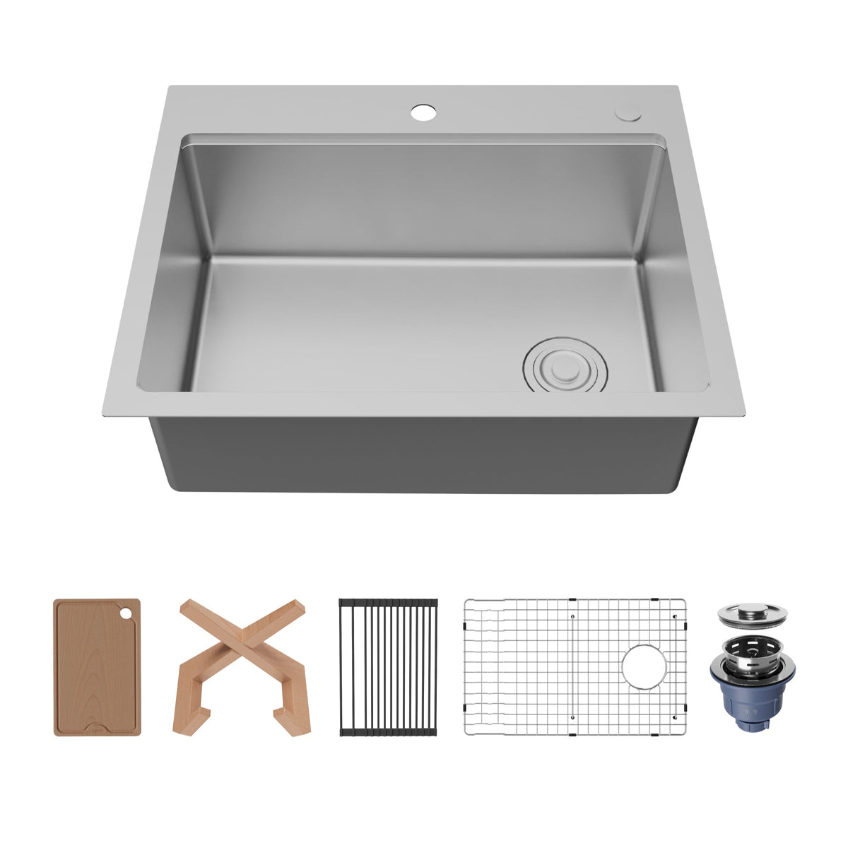 Fusion 28" Top Mount Workstation 16 Gauge Single Bowl Stainless Steel Sink with Accessories