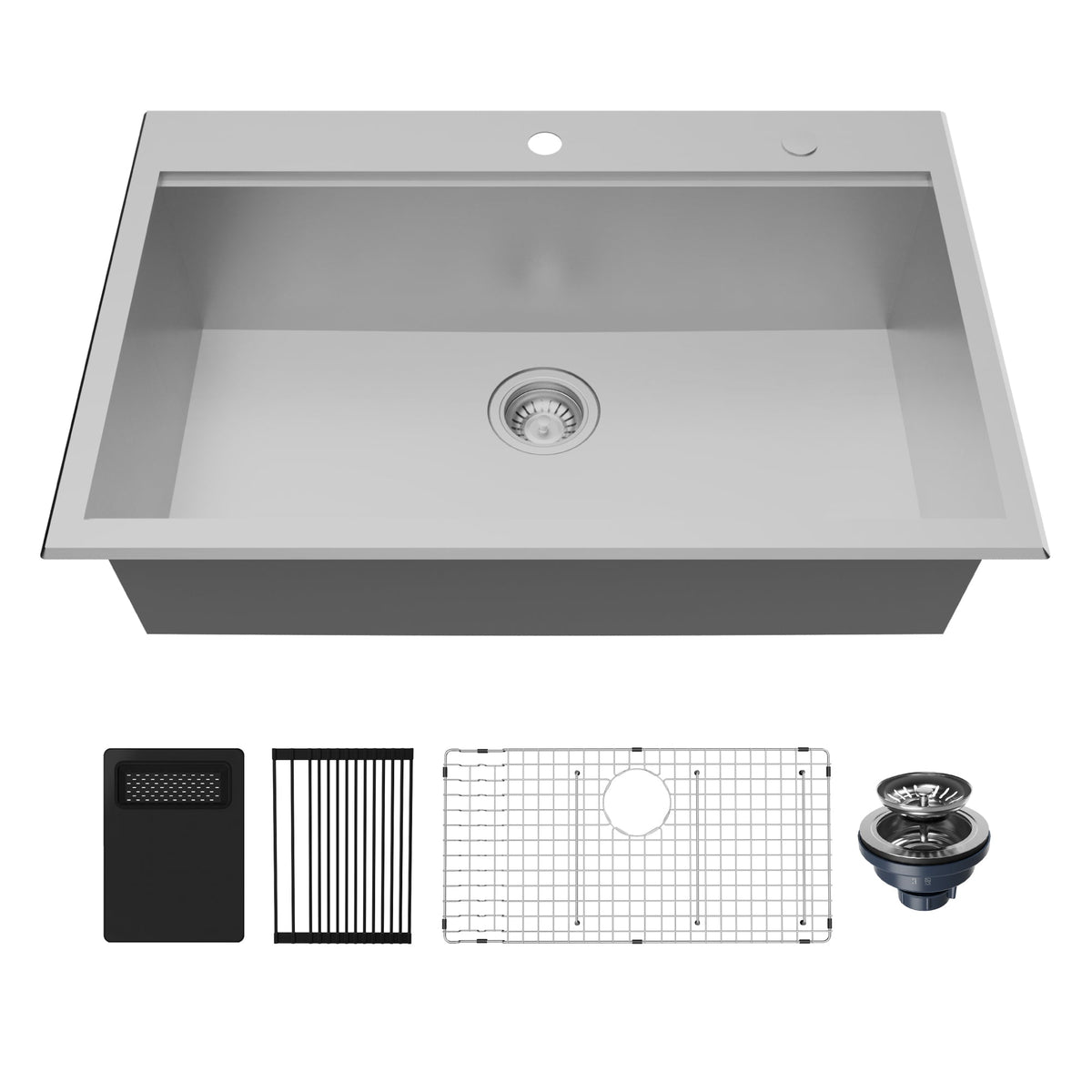 Fusion 33" Top Mount Workstation 18 Gauge Single Bowl Stainless Steel Sink with Accessories