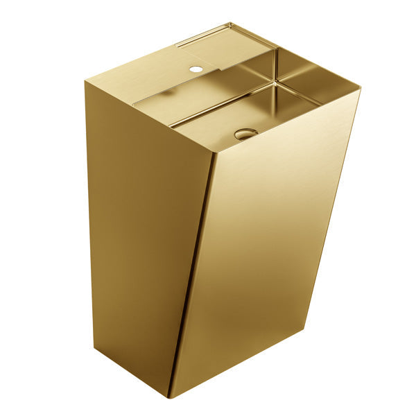 19-3/4" Pedestal Stainless Steel Bathroom Sink In Gold
