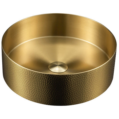 15" Vessel Stainless Steel Bathroom Sink In Gold