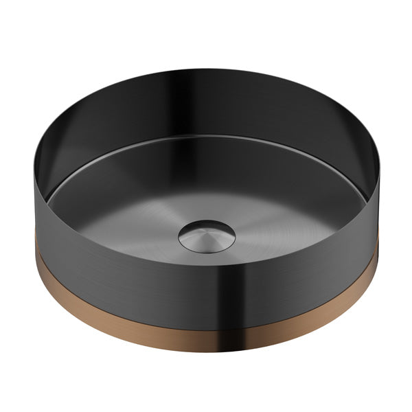 15-3/4" Vessel Stainless Steel Bathroom Sink In Gunmetal Grey & Brushed Copper
