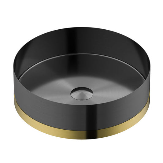 15-3/4" Vessel Stainless Steel Bathroom Sink In Gunmetal Grey & Gold