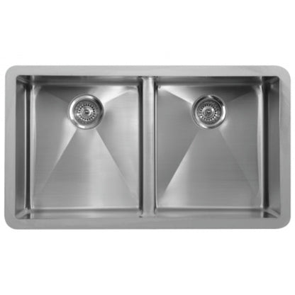 33-7/8" Seamless Undermount Double Equal Bowl Stainless Steel Kitchen Sink