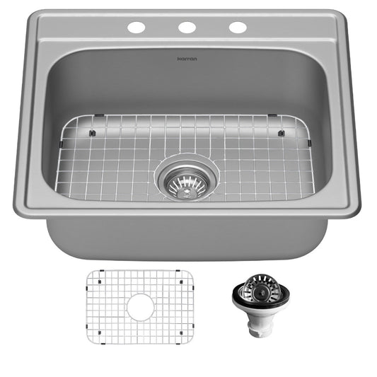 Profile 25" Top Mount 18 Gauge Single Bowl Stainless Steel Kitchen Sink with Accessories