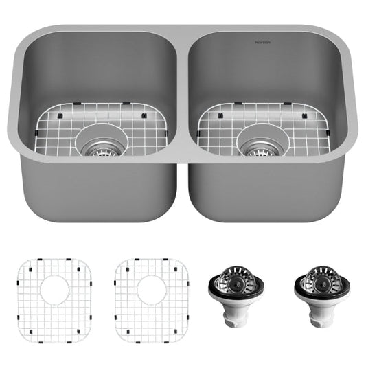 Profile 32" Undermount 16 Gauge Double Bowl Stainless Steel Kitchen Sink with Accessories