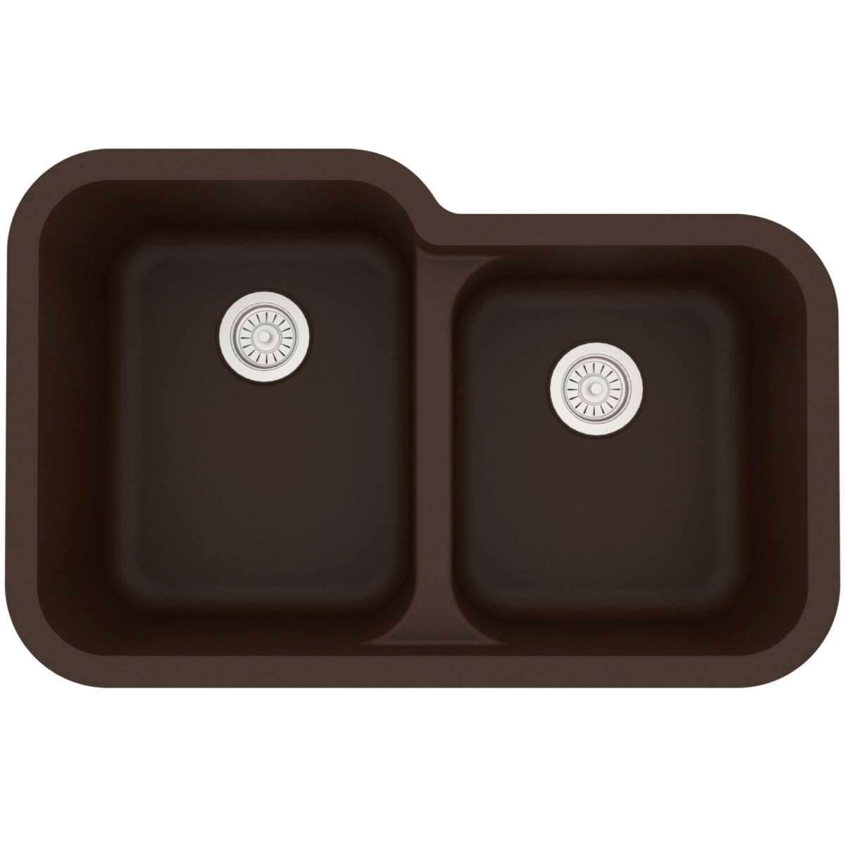 32-3/8" Seamless Undermount Double Offset Bowl Quartz Composite Kitchen Sink In Brown
