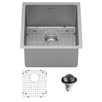 Select 17" Undermount 16 Gauge Single Bowl Stainless Steel Kitchen Sink with Accessories
