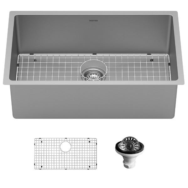 Select 30" Undermount 16 Gauge Single Bowl Stainless Steel Kitchen Sink with Accessories
