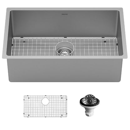 Select 30" Undermount 16 Gauge Single Bowl Stainless Steel Kitchen Sink with Accessories