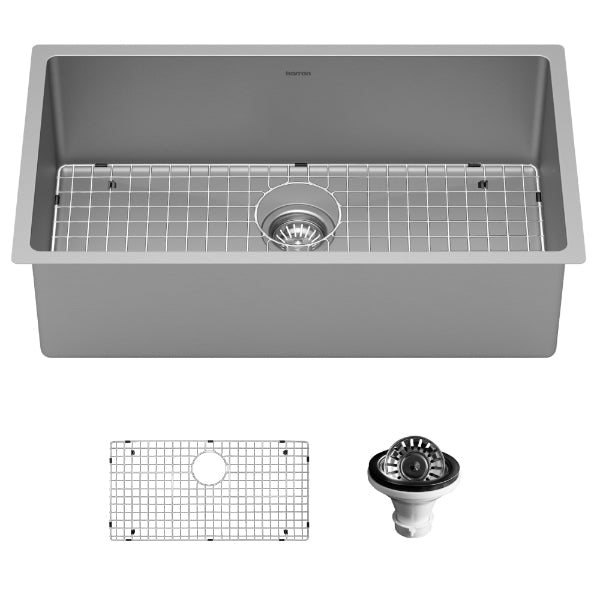 Select 32" Undermount 16 Gauge Single Bowl Stainless Steel Kitchen Sink with Accessories