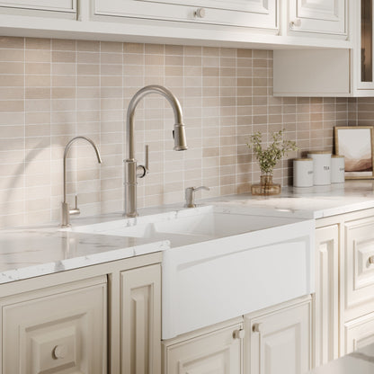 Fireclay 33" Reversible Apron Front Double Bowl Kitchen Sink In White