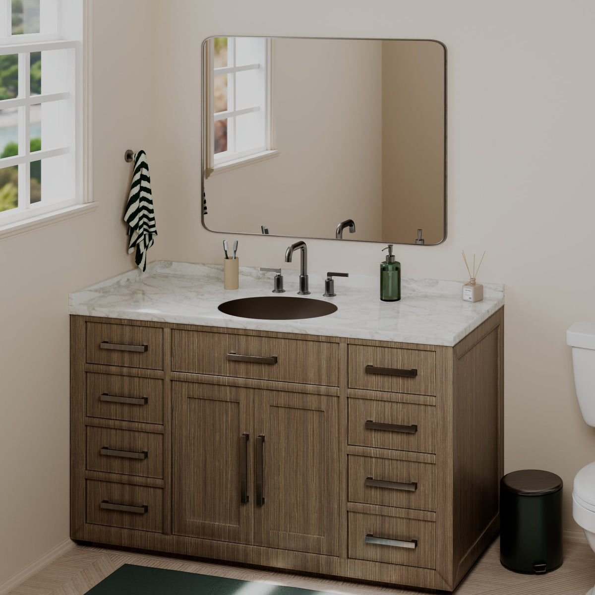 19" Seamless Undermount Quartz Composite Bathroom Sink In Brown