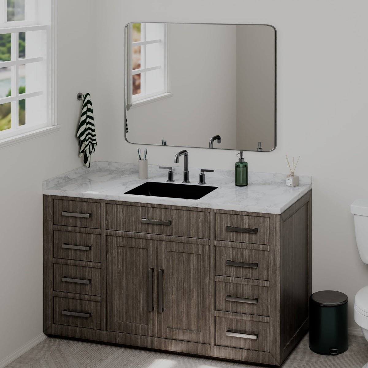 20" Seamless Undermount Quartz Composite Bathroom Sink In Black