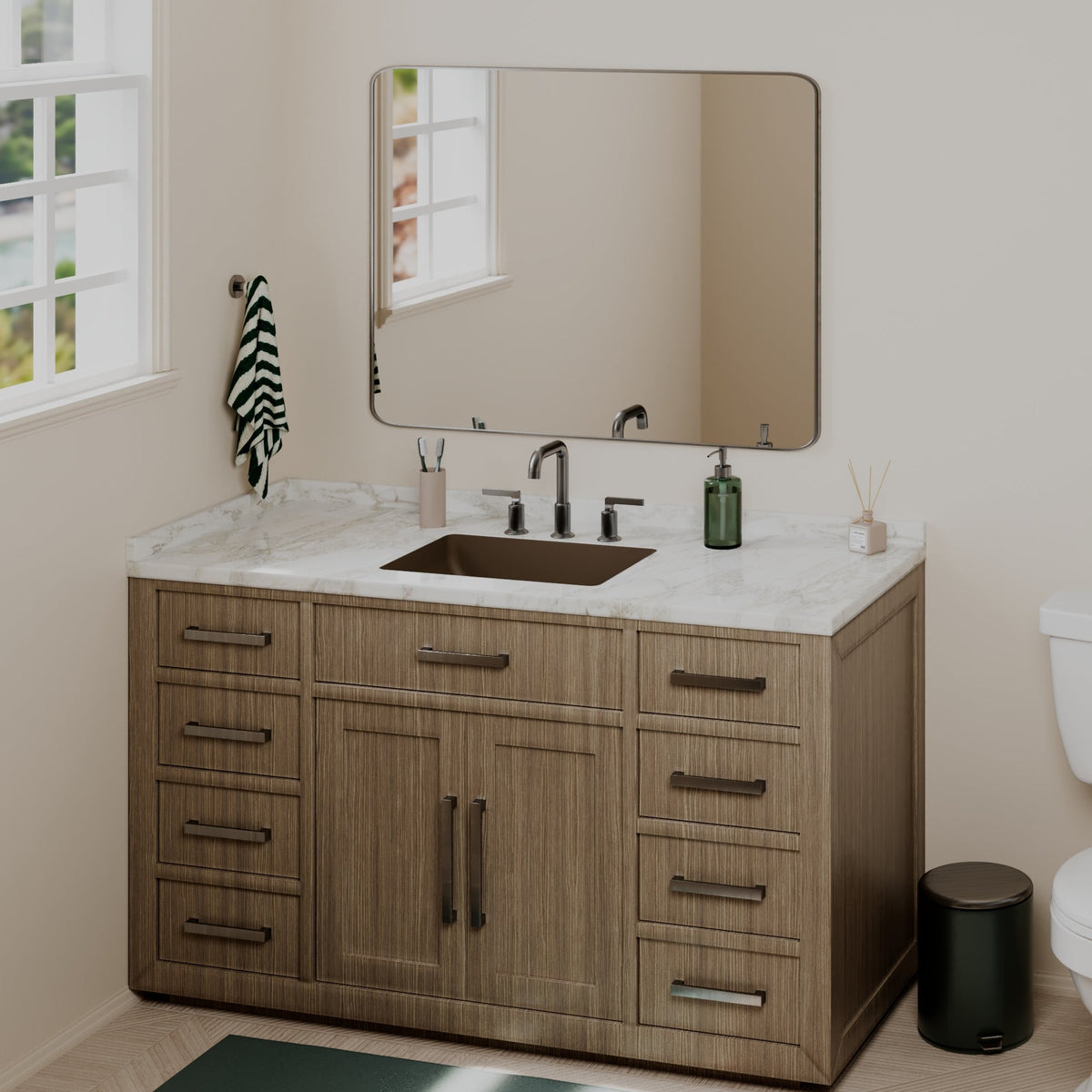 20" Seamless Undermount Quartz Composite Bathroom Sink In Brown