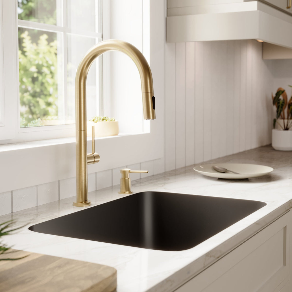 24-1/8" Seamless Undermount Single Bowl Quartz Composite Kitchen Sink In Black