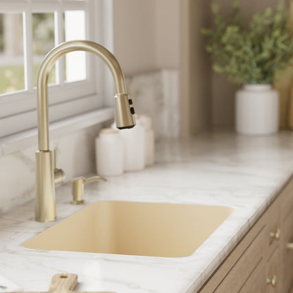 24-1/8" Seamless Undermount Single Bowl Quartz Composite Kitchen Sink In Bisque
