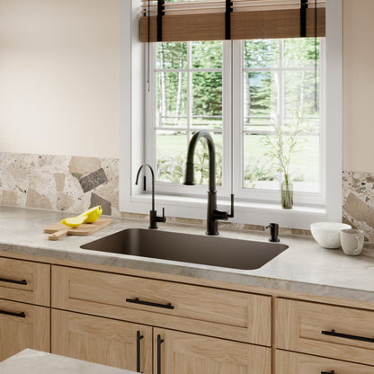 30-7/8" Seamless Undermount Large Single Bowl Quartz Composite Kitchen Sink In Brown