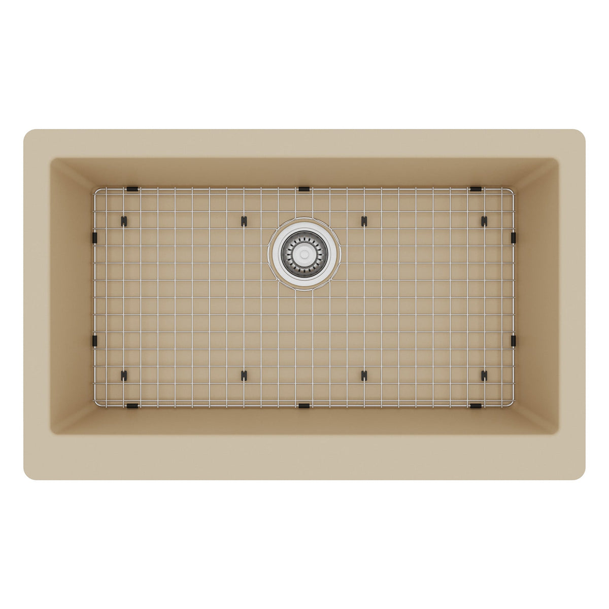 Farmhouse/Apron-Front Quartz Composite 34" Single Bowl Kitchen Sink Kit In Bisque